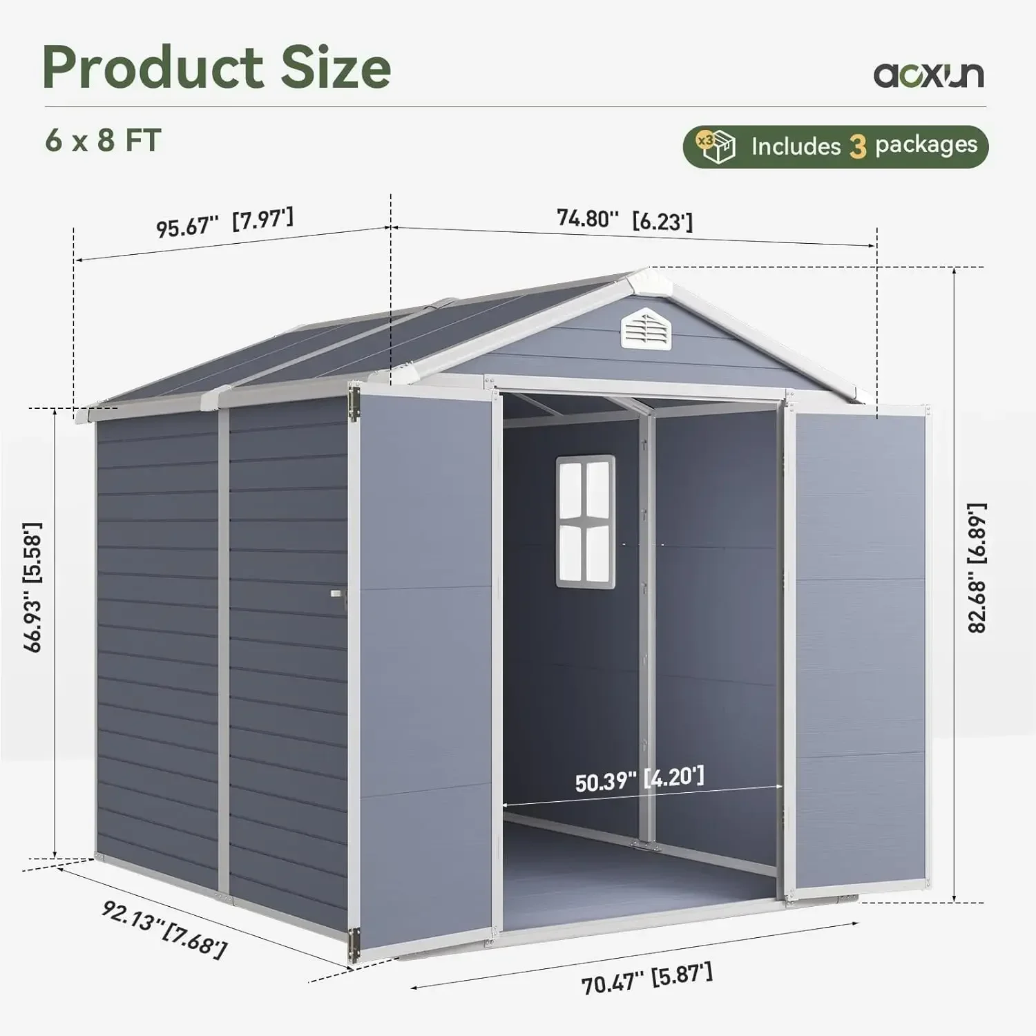 with Floor & Lockable Doors, Garden Shed Waterproof Plastic Tool Shed with Sloped Roof for Backyard, Garden, Patio, Lawn, Grey