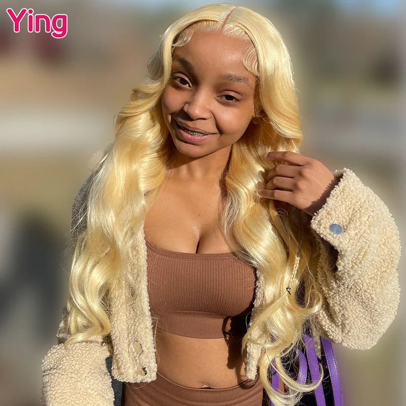 Ying Body Wave Half Green Omber Color 13x4 Lace Front Human Hair Peruki Peruvian Remy 613 Blonde 13x6 Lace Frontal Wig PrePlucked