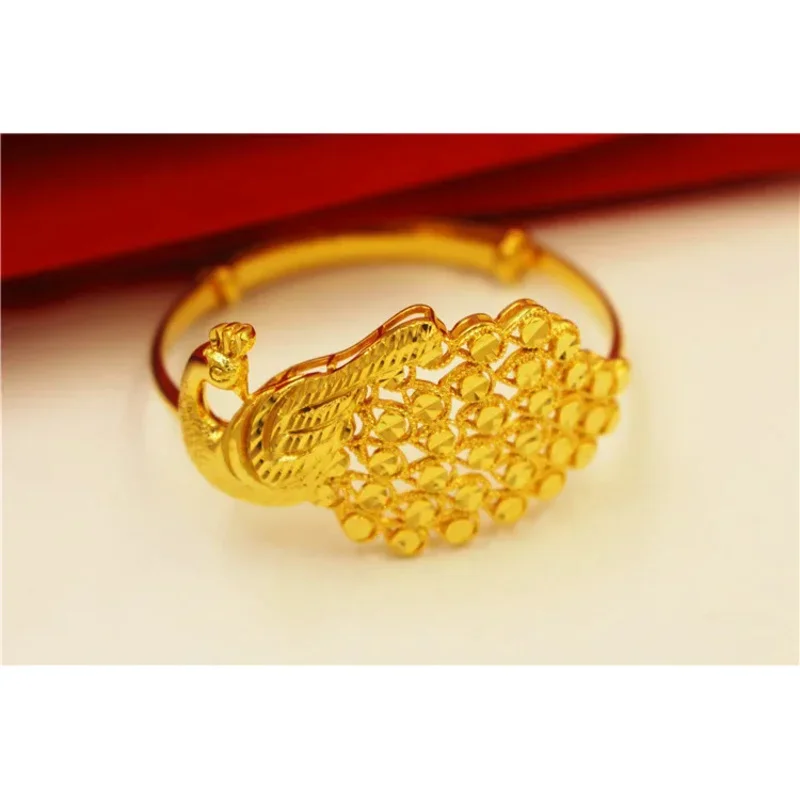 Long term gold plated European coin bracelet Peacock push full bracelet women's Vietnamese gold bridal wedding jewelry