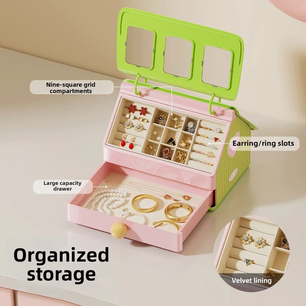 

Scratch Resistant Velvet Jewelry Box with Drawers for Earrings Necklaces Mint Green 9.84 x 8.46 x 8.07 in Organized Design