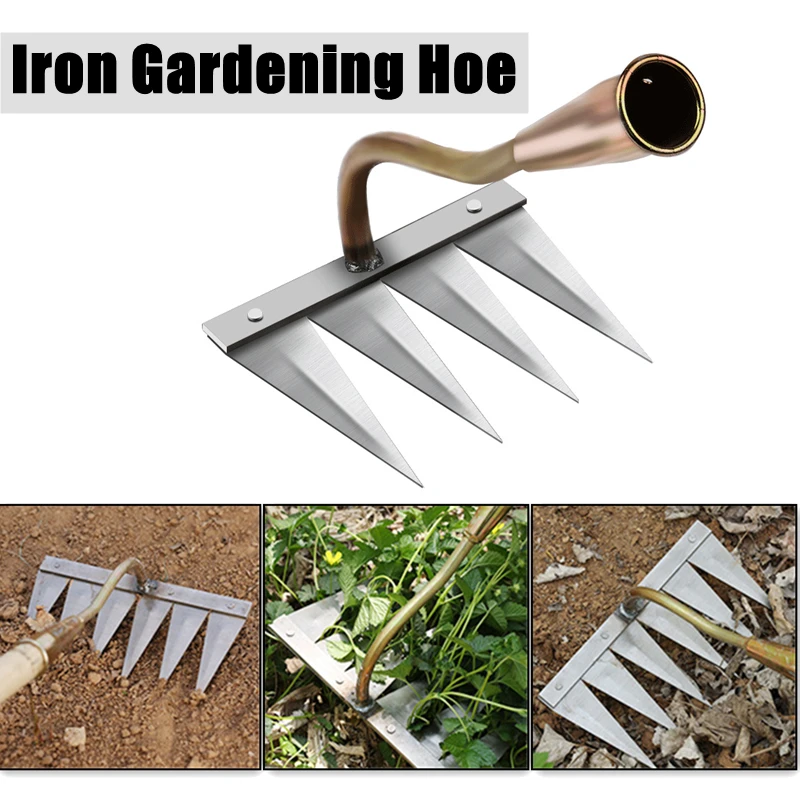 Gardening Hoe Weeding Rake Steel Farm Tool Grasping Raking Level Loosen Soil Harrow Clean Leaves Collect Weeds Agricultural Tool