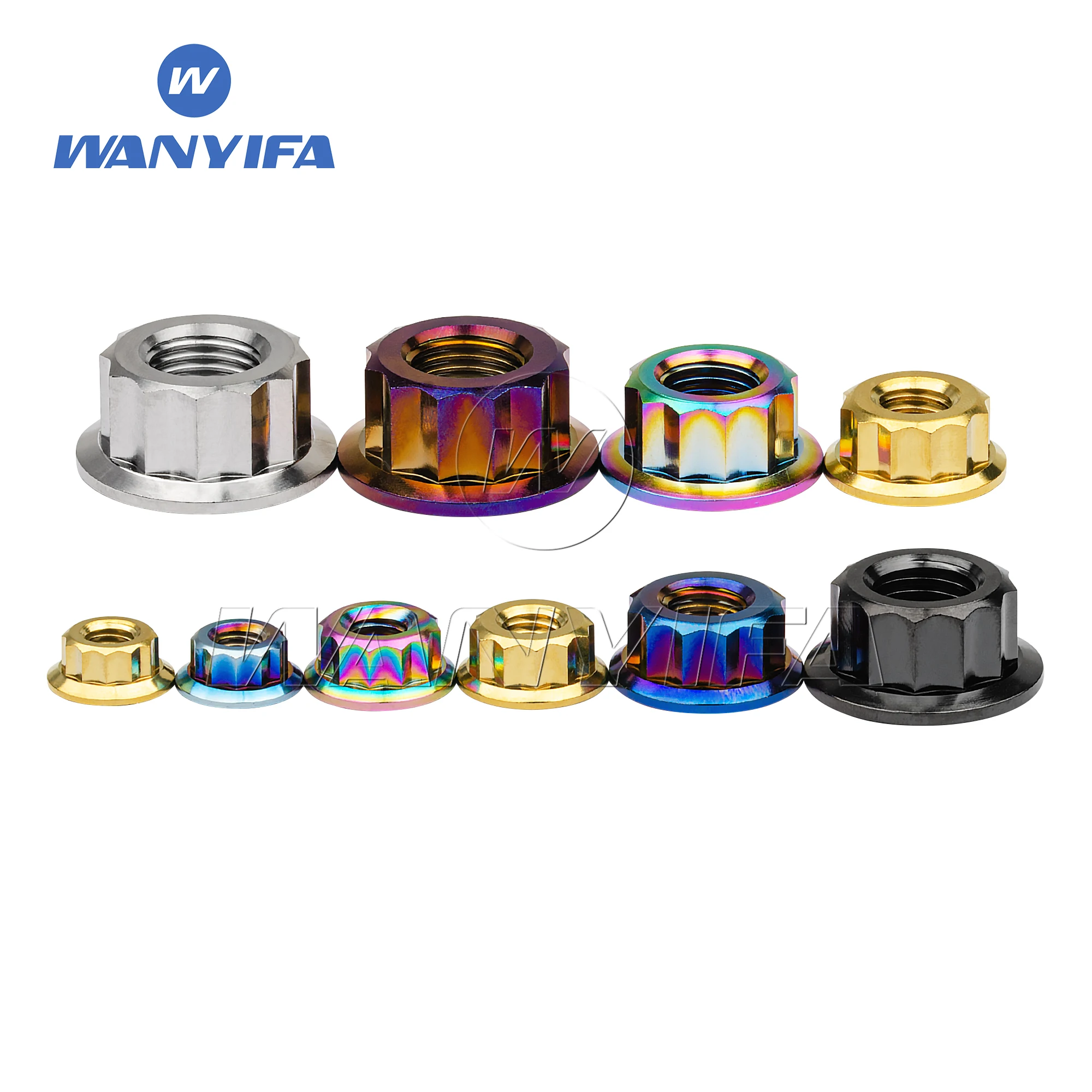 Wanyifa Titanium Nut M5/M6/M8/M10/M12 Flange 12 Point Bi Hex Nuts for Motorcycle Retrofit