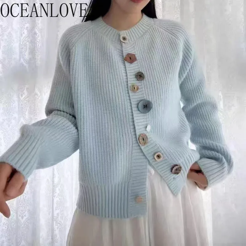 

OCEANLOVE милые кардиганы с нерегулярными пуговицами, корейские модные осенне-зимние женские свитера, однотонные элегантные ретро Sueter Mujer