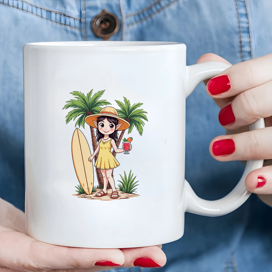 

11oz Cartoon Beach Girl Mug Kids Drink Cup Christmas Gift Family Office Cup