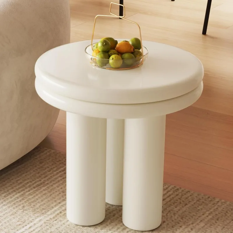 

Modern Side Table, Round End Table with Dual-Layered Table Tops, Cream White Living Room Center Table for Bedroom, Office, Small
