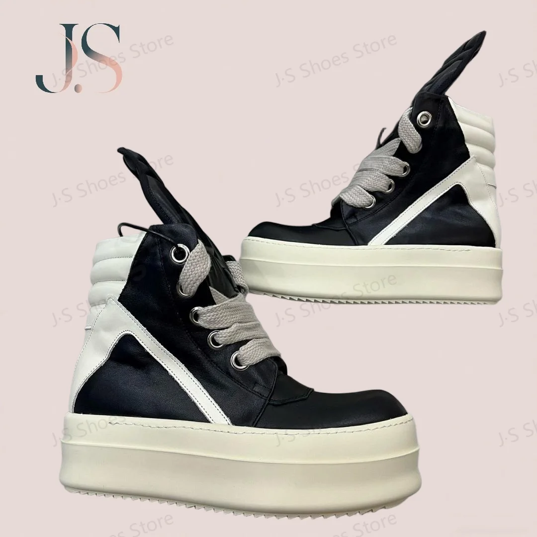 

Ro Designer Boots Men Sneaker Women Black Leather Ankle Boot Jumbo Laces Platform 6cm Thick Sole Pantshoes High Top Casual Shoes