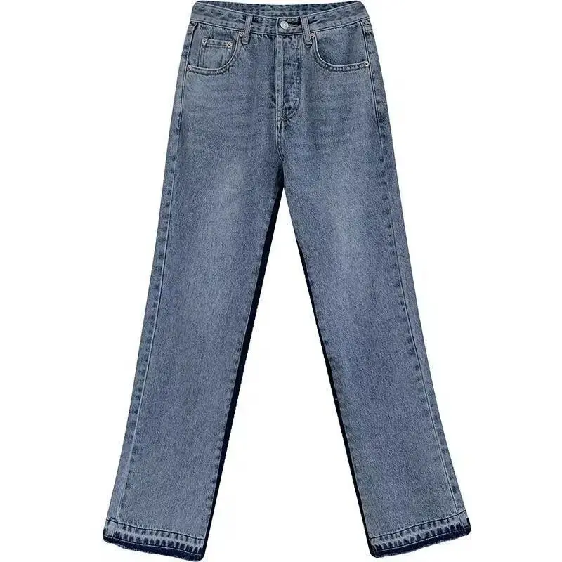 

Trendy High Waist Straight Leg Jeans Women's Slim Fit Wide Leg Pants Summer New Arrival High Street Style Casual Cotton Blend