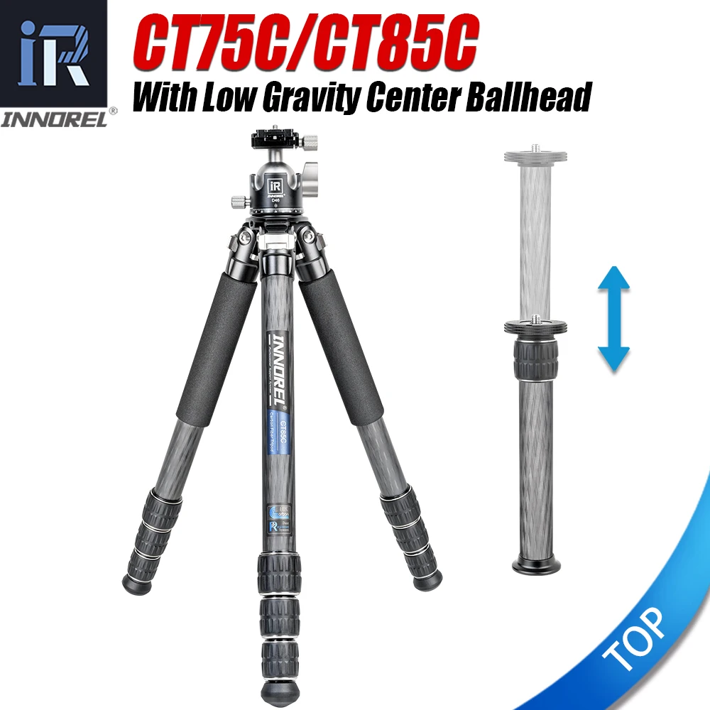 INNOREL CT75C/85C Carbon Fiber Tripod for DSLR Camera Heavy Duty Stand Low Gravity Center Ballhead with Adjustable Center Column