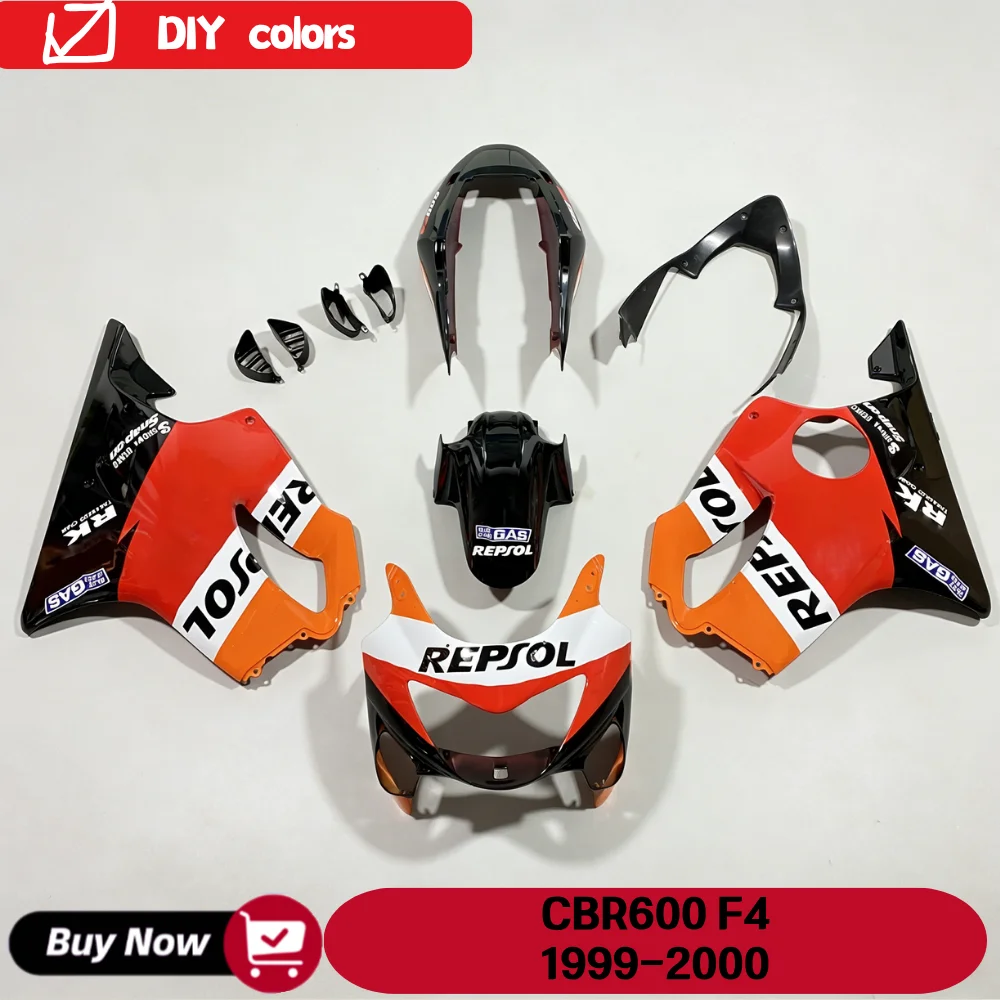 Motorcycle Accessories Bodywork Injection Plastics Full Fairings Kit Orange Repsol Fairing Fit For CBR600 F4 1999 2000