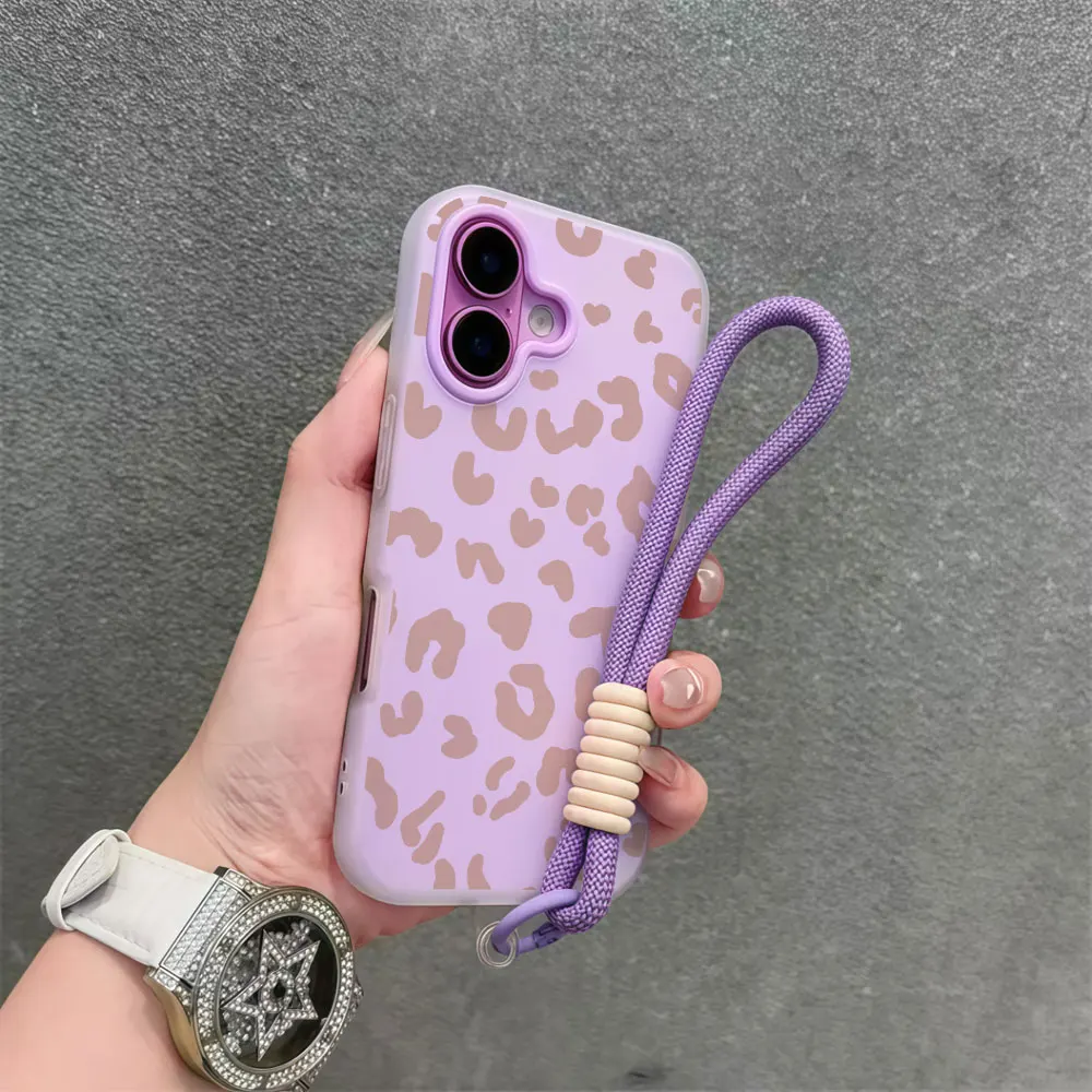 Dusty Pink Leopard Y2K Phone Case For Xiaomi 17 Pro Max 15T Pro Mi11 Lite 5G 14T Pro Wrist Strap Soft Shockproof Lanyard Cover view 6