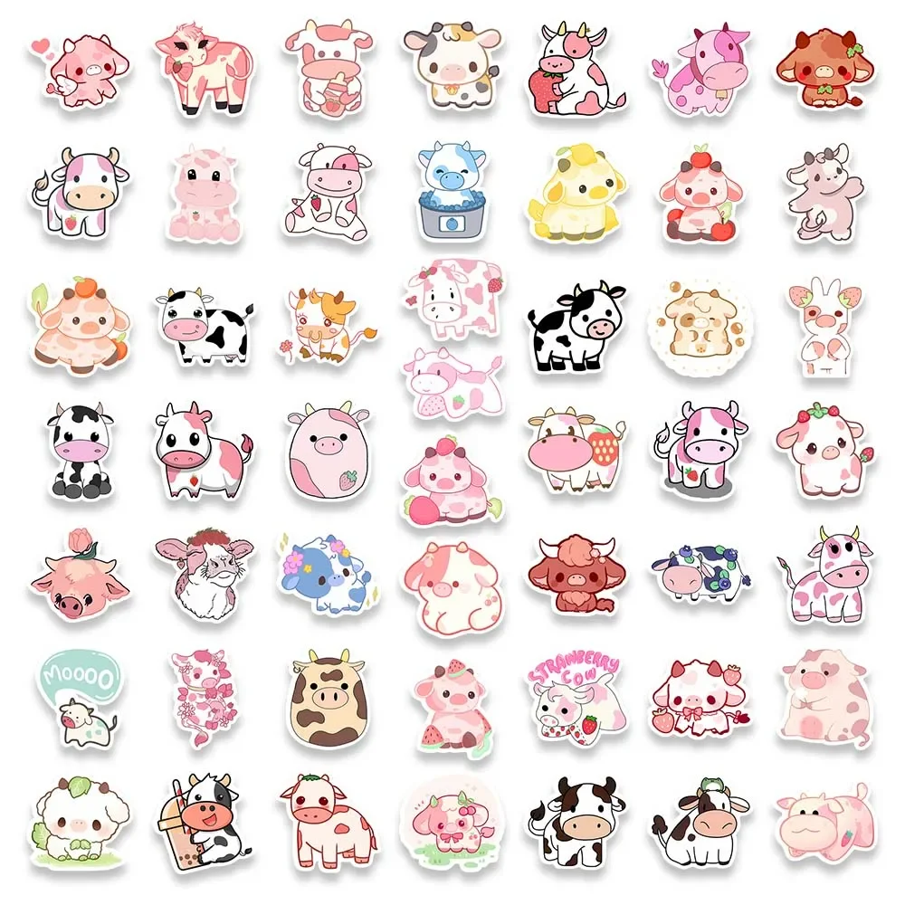 Kawaii Cute Cartoon Pink Cow Stickers DIY Gift Decorative Graffiti Decal for Phone Luggage Laptop Bottle Scrapbook Waterproof