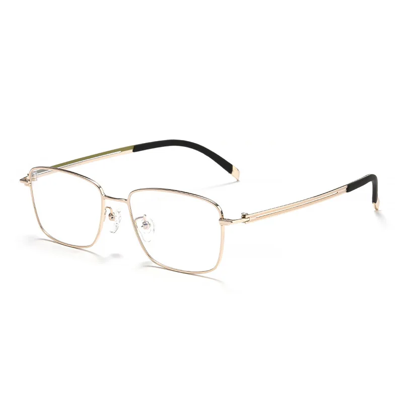Ultra Light Pure Titanium Two Tone Men's Business Square Frame Gold Rim Myopia Anti Blue Light Prescription Optical Glasses