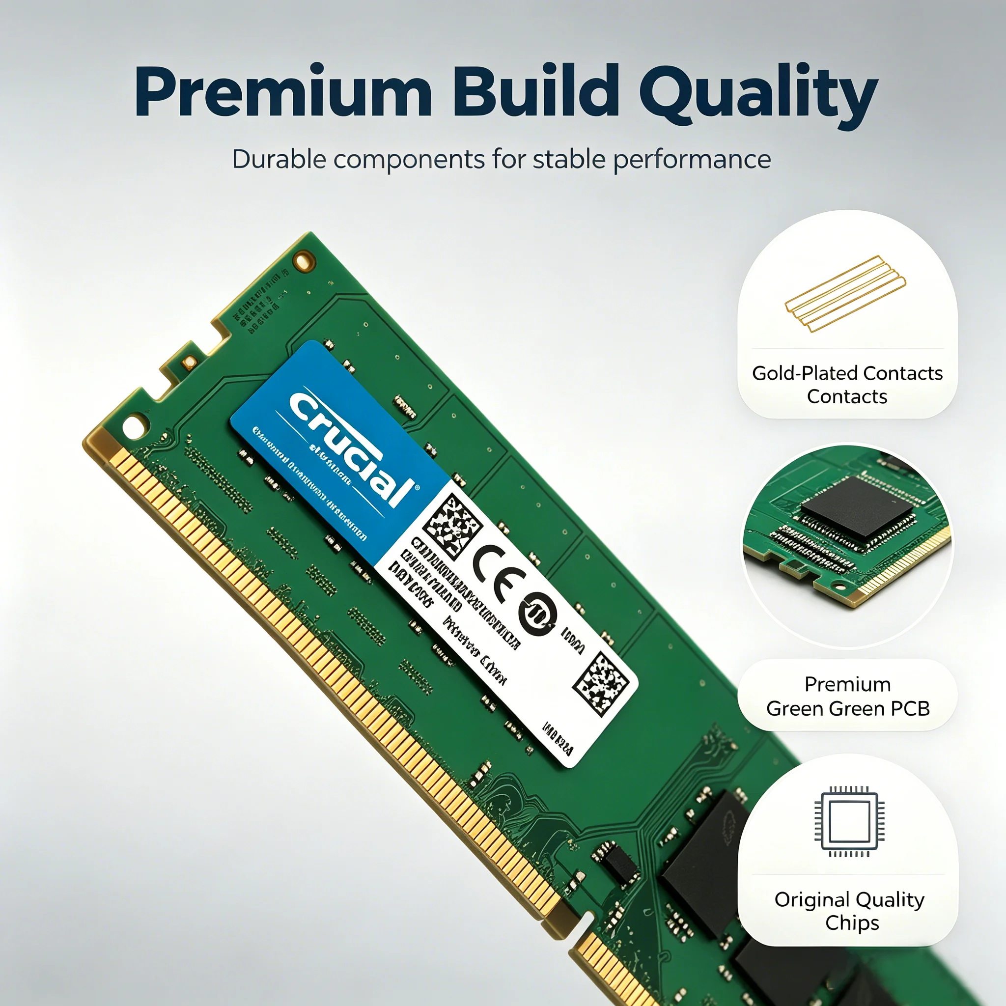 Crucial DDR4 UDIMM 2400/2666/3200MHz Desktop RAM 4GB/8GB/16GB Non-ECC Unbuffered 288-Pin 1.2V PC4-19200 21300 25600 1PCS/2PCS - view 5