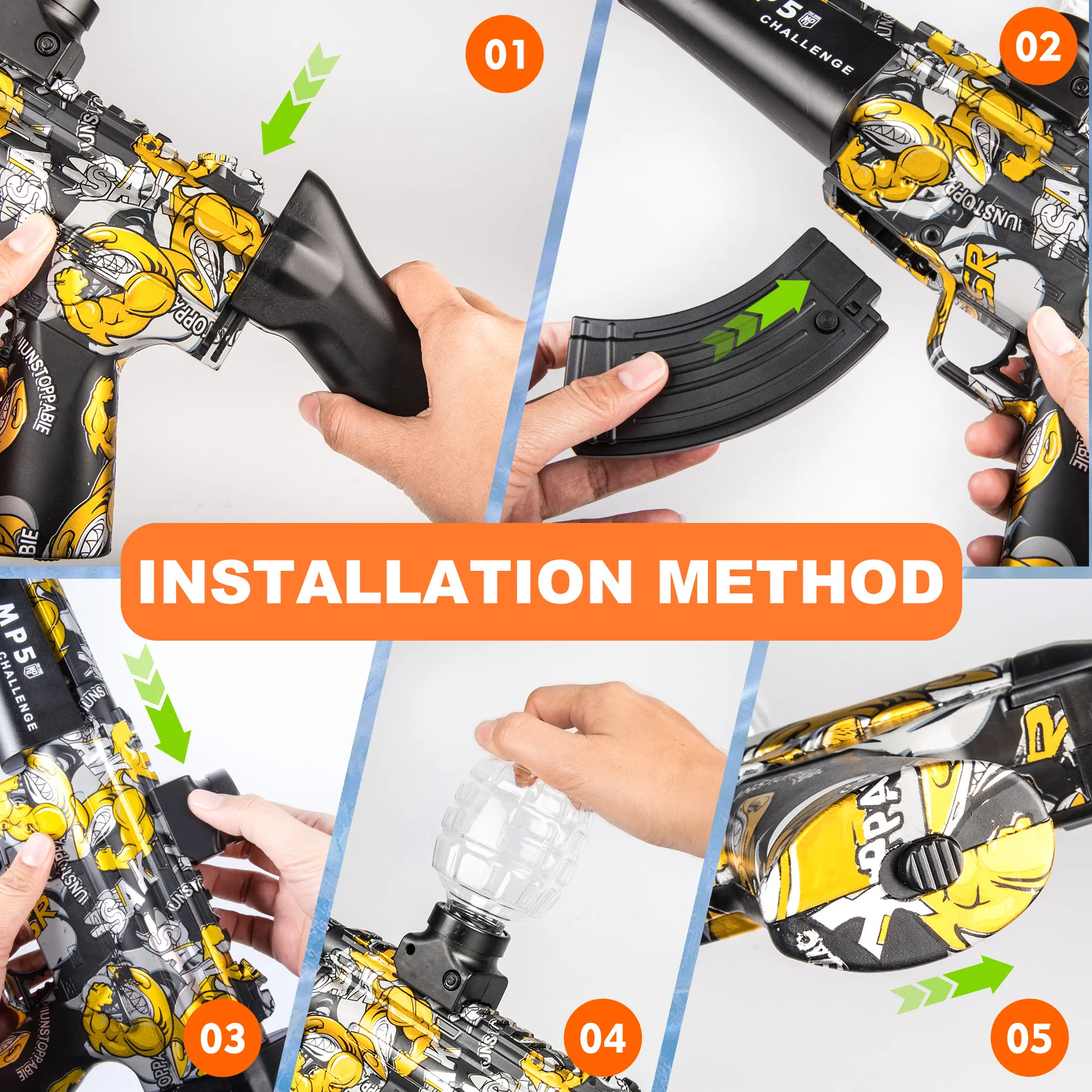 Jouets de pistolet Blaster électrique MP5, jouet de tir de haute précision, jouet d'extérieur automatique parfait pour anniversaire (ballettes exposées)
