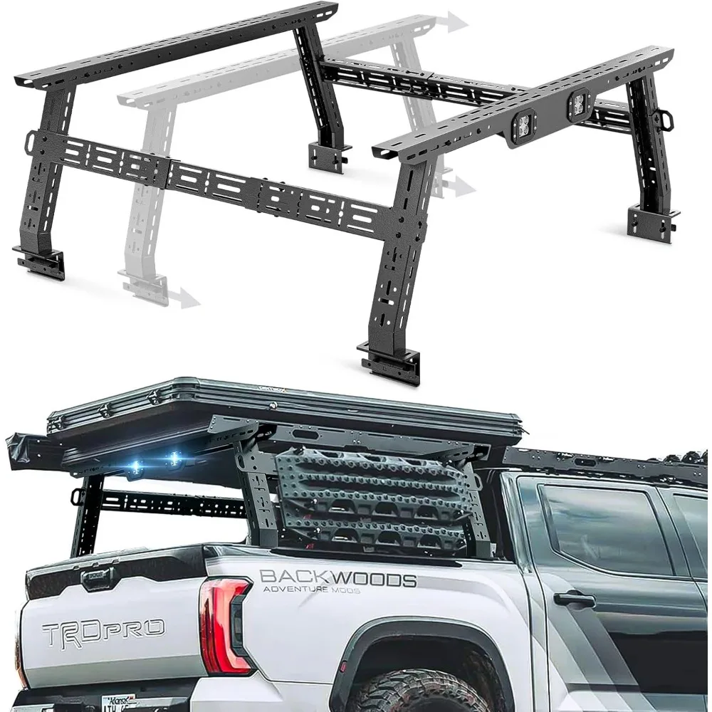 

SUORTO Adjustable 16-24.8" High Truck Bed Racks with 2 Led Light Compatible for Silverado/Sierra/Ram/Ford F-Series/Tacoma/Tundra