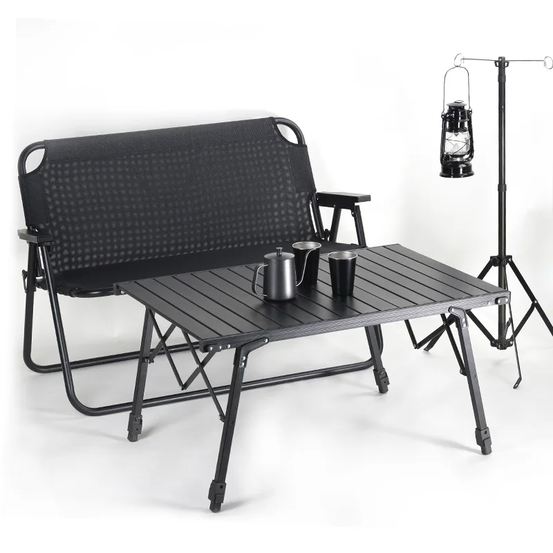 

Convenient liftable egg roll table double-sided aluminum alloy field picnic camping folding table outdoor table and chairs