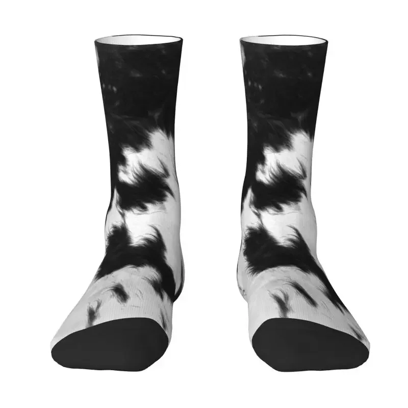 Cute Cowhide Leather Socks Men Women Warm 3D Printing Animal Hide Texture Sports Football Crew Socks