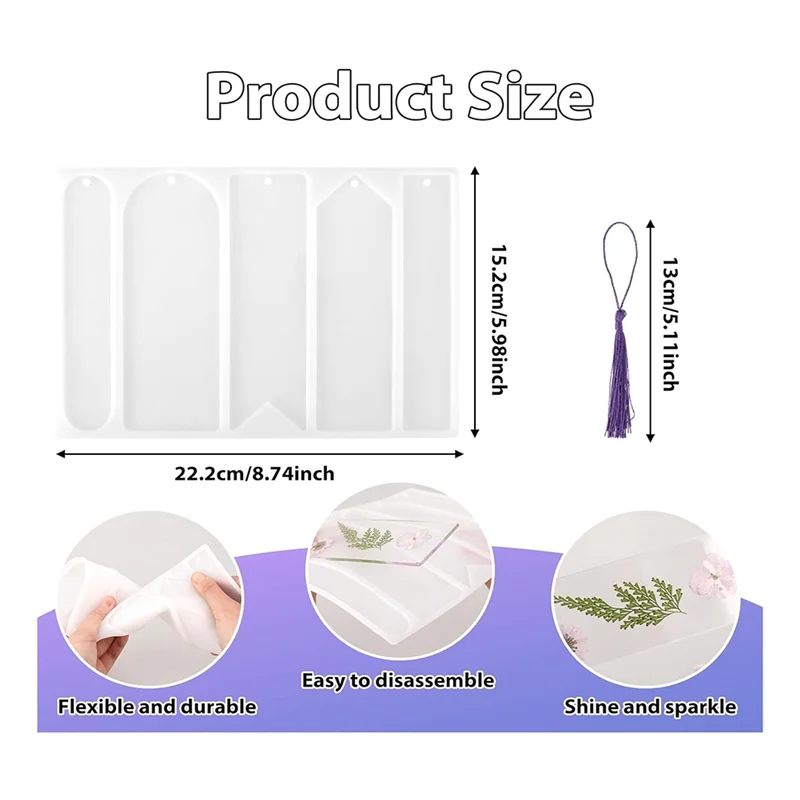 مجموعة قوالب راتينج المرجعية من السيليكون، قالب إشارة مرجعية مكون من 5 أشكال مع 20 شرابات لمستلزمات صناعة الإيبوكسي اليدوية