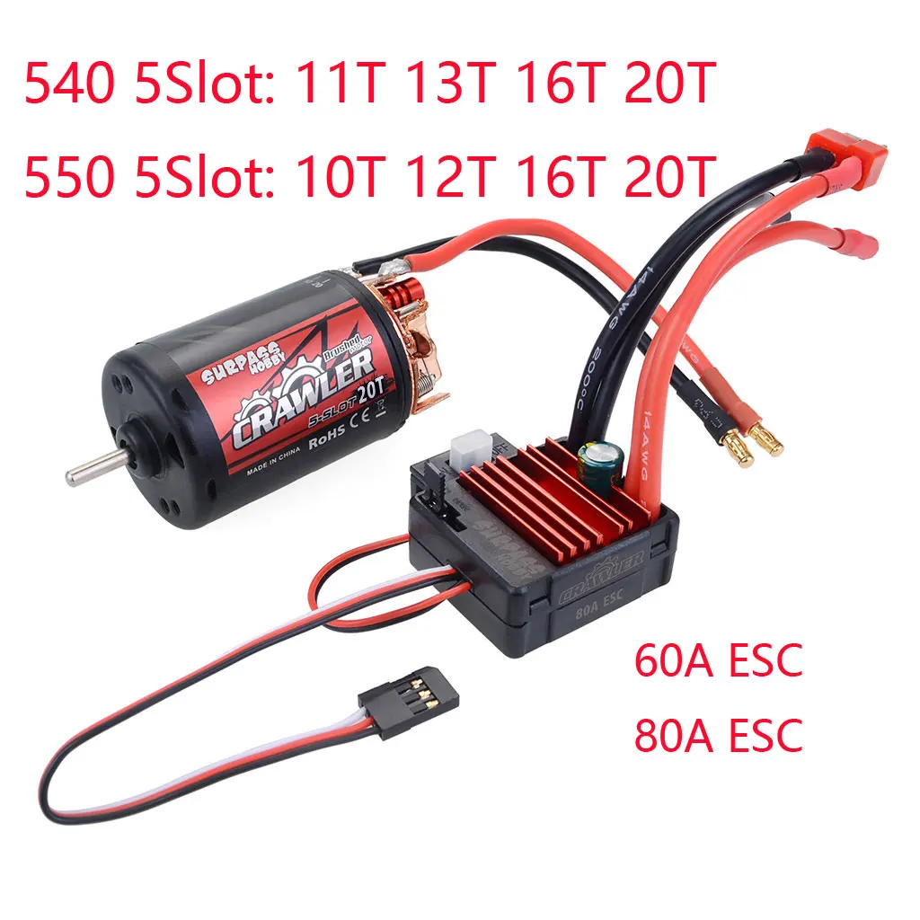 Surpass Hobby 5-Slot 550 540 10T 11T 12T 13T 16T 20T Motor 60A 80A  ESC  For 1/10 1/12  RC  Crawler Car Traxxas SCX10 Climbing