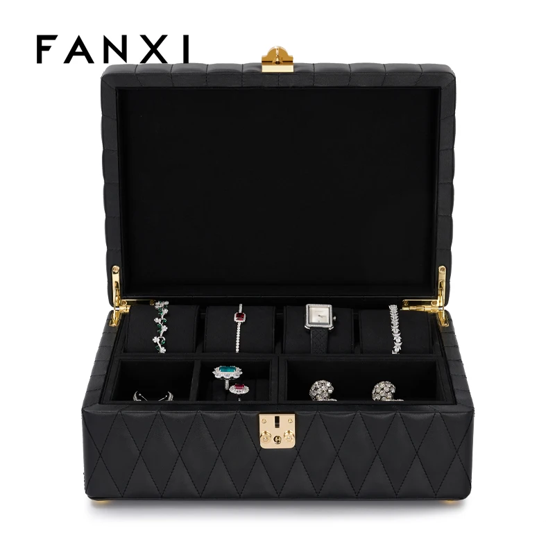 High-end leather jewelry box Double-layer split jewelry box Ring watch jewelry storage box jewelry box organizer