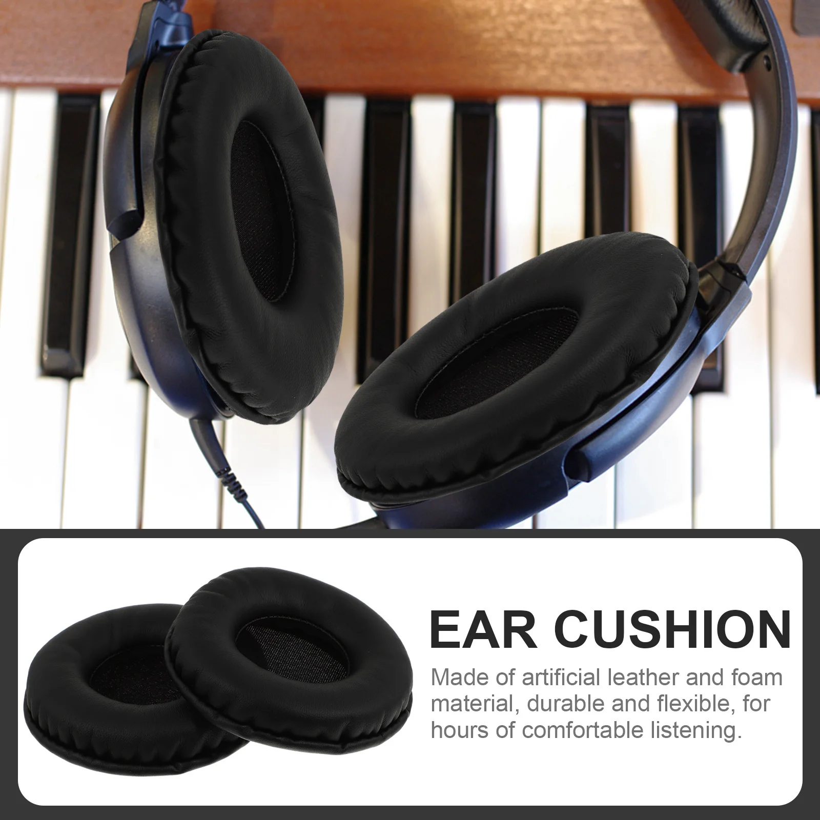 

1Pair Ear Cushion for 1.0 2.0 Headphones Black High Elasticity Durable Soft Comfortable Listening