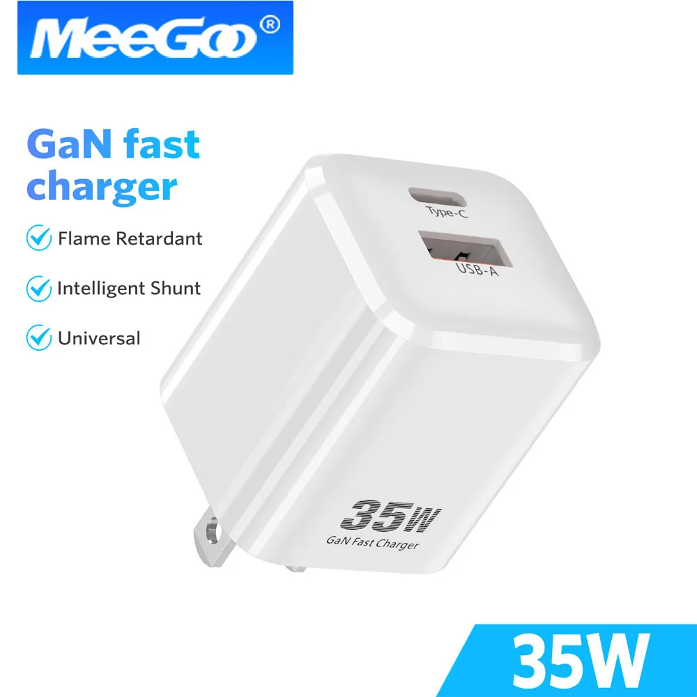 

MeeGoo 35W GaN Charger PD Fast Charging USB Type C QC 3.0 Fast Charging Adapter intelligence Charger or all phone macbook Pro