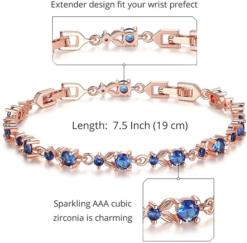 10 color Luxury Slender Rose Gold and  Silver Plated Bracelet with Sparkling 5 Style Cubic Zirconia Stones to Choice