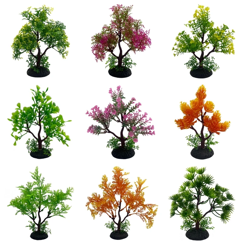 15cm Plastic Plants for Aquarium Artificial Underwater Small Trees Plants with Pedestals for Fish for Tank Decoration