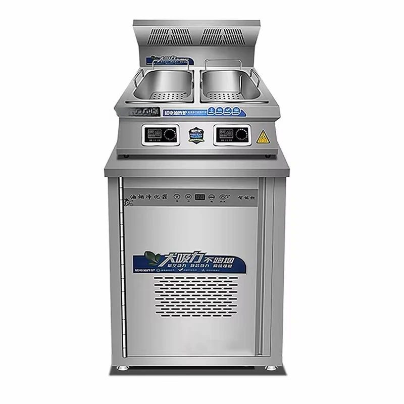High quality 20L 2 cans 2 baskets restaurant electric fryer frying pan induction commercial fryer with range hood