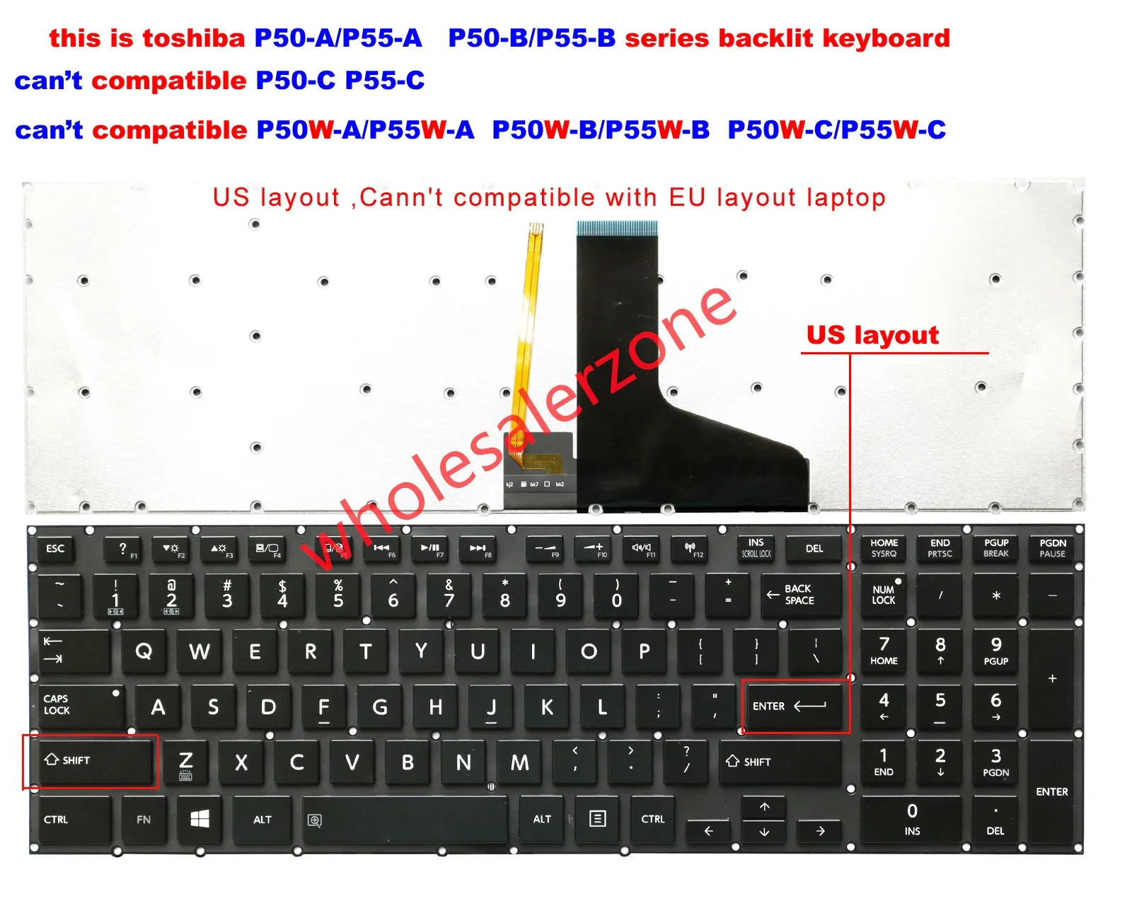 US Keyboard for Toshiba Satellite P50-A,P50D-A,P50t-A,P55-A,P55D-A,P55t-A,P50-B,P50D-B,P50t-B,P55-B,P55D-B,P55t-B series laptop