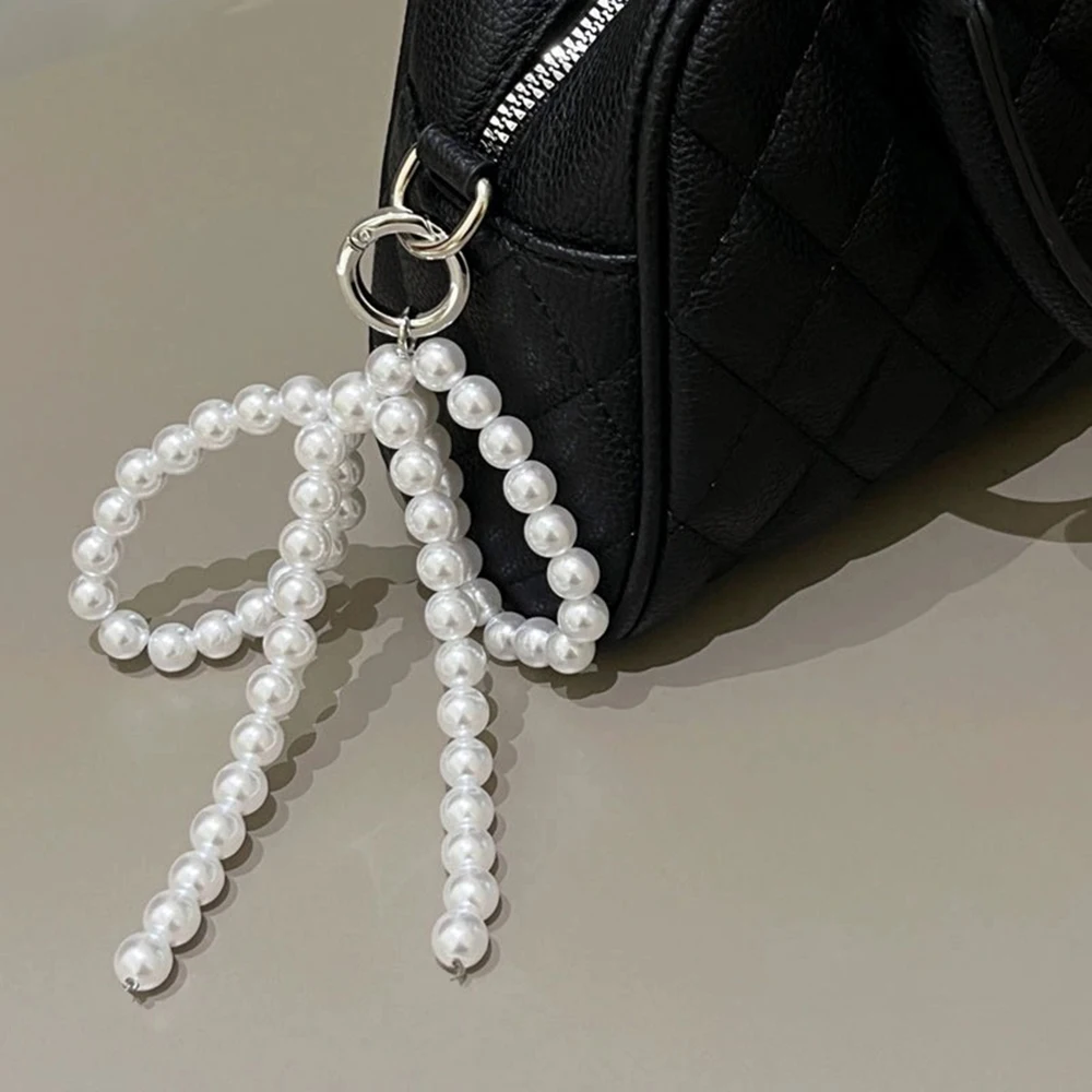 Fashion Bowties Bead Key Chain Bag Decor Accessories Bag Pendant Big Pearl Bow Personalized Keychain Keyring Portable