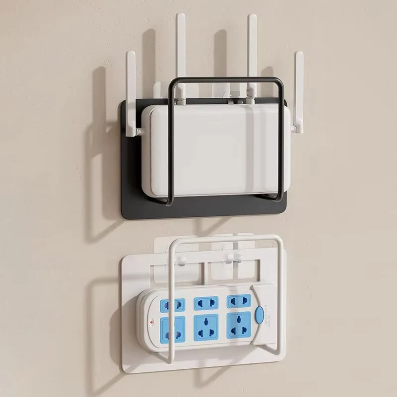 Soporte para enrutador de montaje en pared con diseño de gestión de cables para soporte de caja de almacenamiento y caja superior, No requiere perforación, estante para Wi-Fi