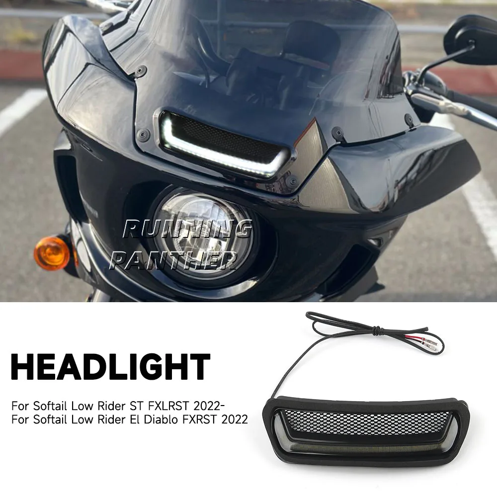 

Motorcycle White Tracer Headlight For Harley Softail Low Rider ST El Diablo FXRST FXLRST 2022-2024 Vent Accent LED NEW