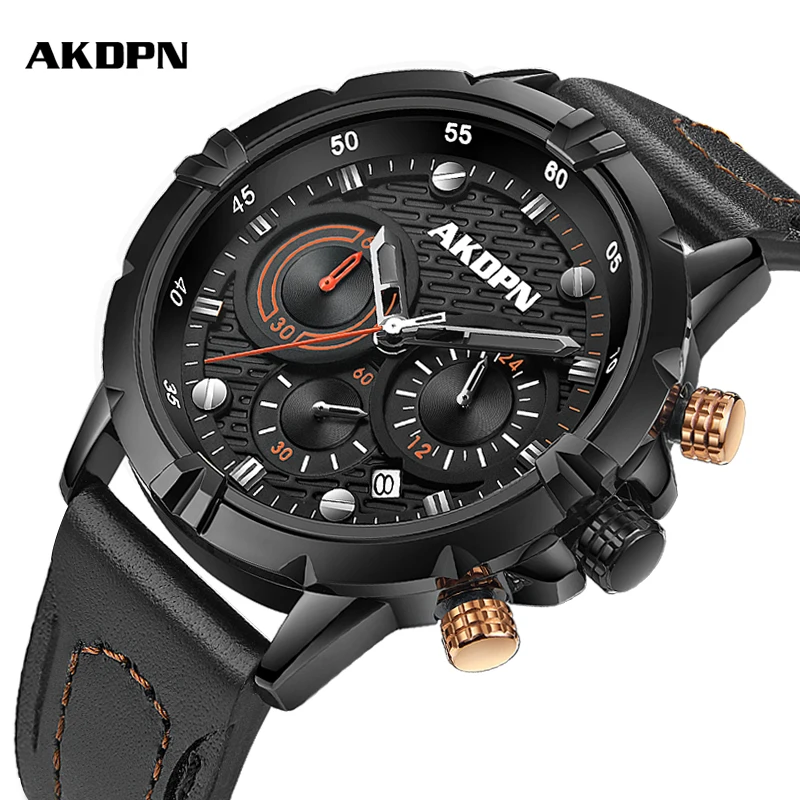 

Мужские роскошные часы с кожаным ремешком, модный хронограф, водонепроницаемые мужские часы, спортивные часы, многофункциональный хронограф, reloj homb