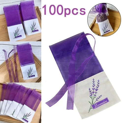 100 Uds. Bolsa de bolsitas vacías con estampado de flores, bolsita de fragancia de lavanda, bolso, bolsa de almacenamiento de fragancia de lavanda, embalaje de recuerdo