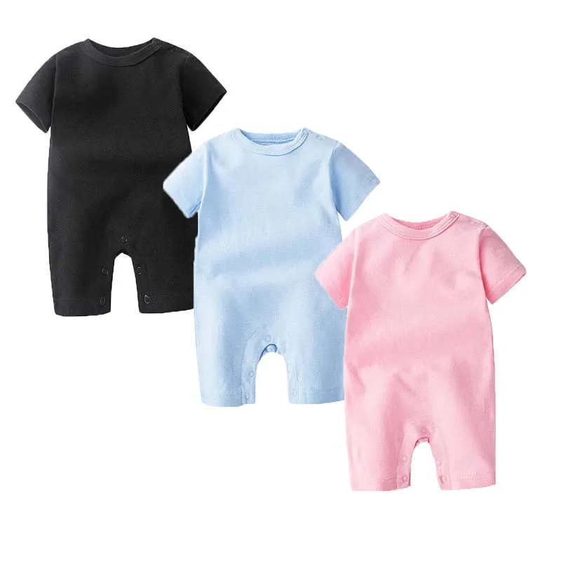 

Newborn Baby Clothing Boy Girl Rompers 100% Cotton Solid Color Short Sleeves Jumpsuits Summer Baby Outfits 0-12 Months