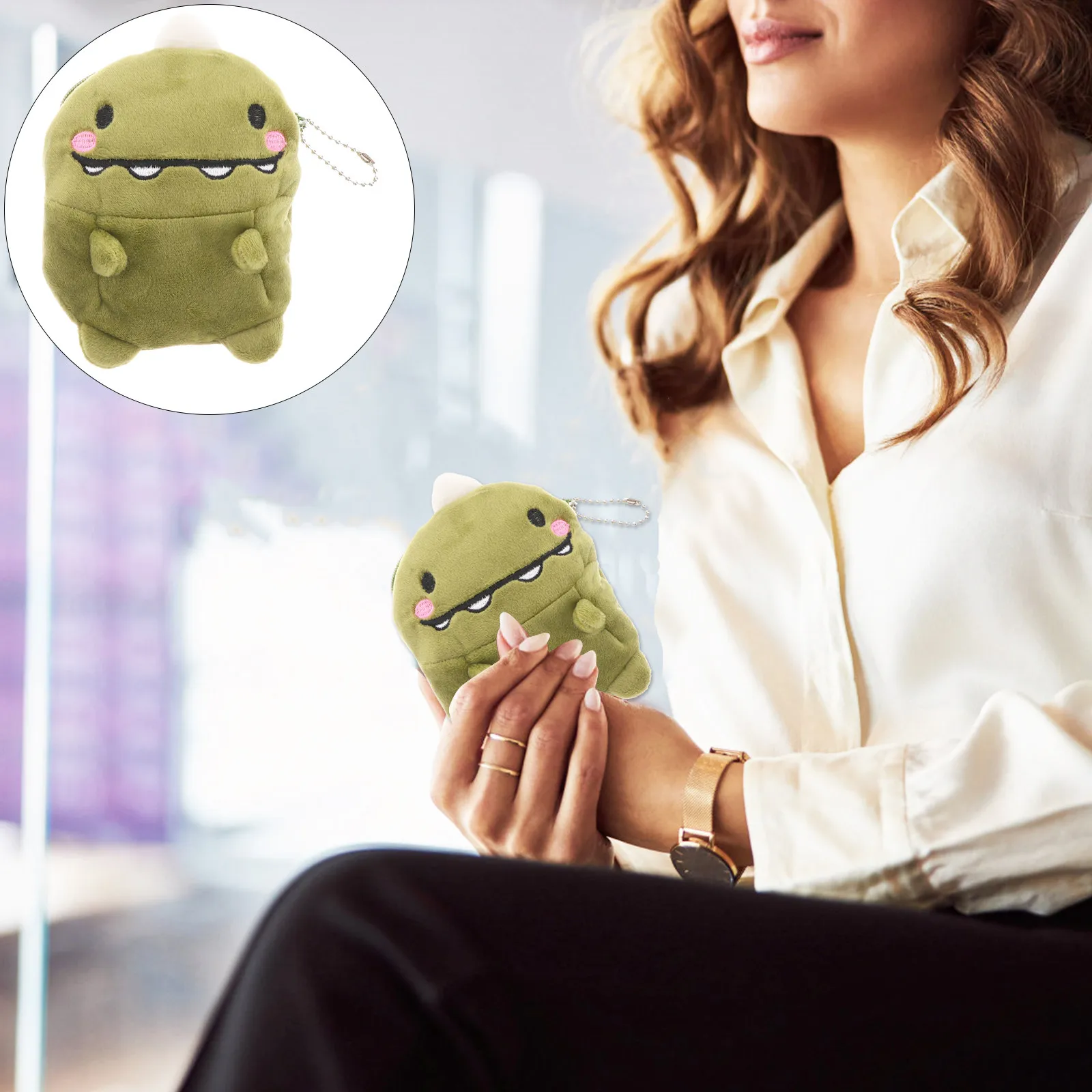 

Green Dinosaur Small Coin Purse Lightweight Zipper Wallet Change Bag Mini Cash Card Holder Cartoon Design for Women Girls Kids