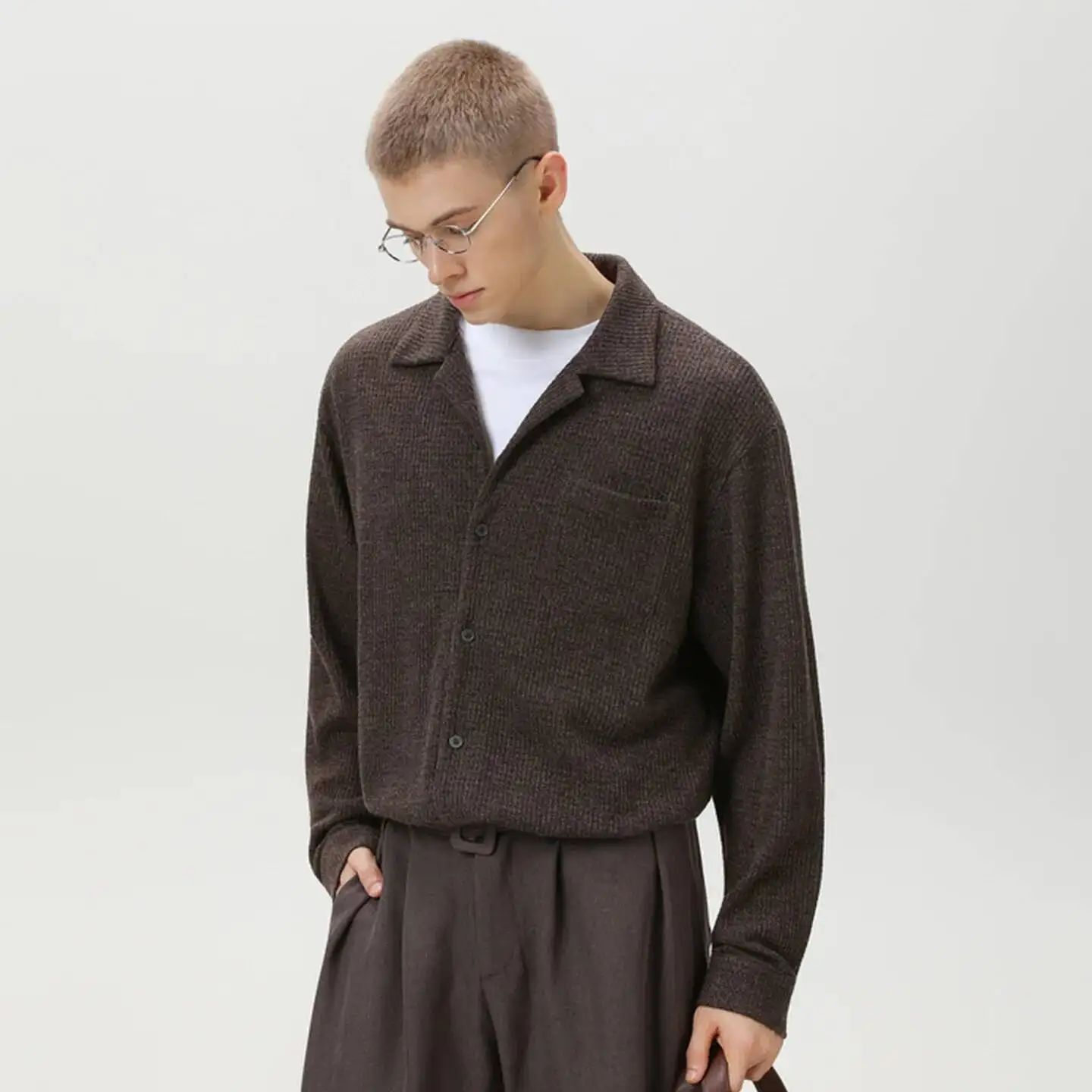 

Men's Long Sleeve Black Shirt With Shoulder Pads 2026 Spring Niche Textured Crackle Design Cool Loose Shirt Jacket