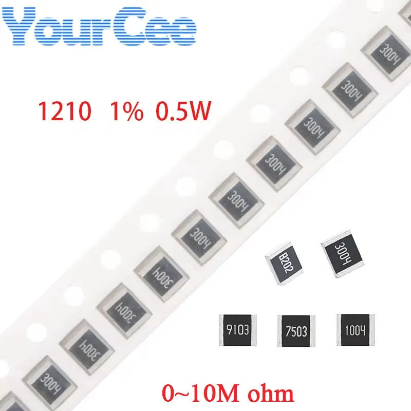 50 szt. Rezystor SMD 1210 1% 0.5W 0~10M 0 2 3.3 5.6 10 12 20 30 36 47 51 82 100 200 680 820 1K 2K 6.2K 10K 20K 22K 200K 1M 10M omów