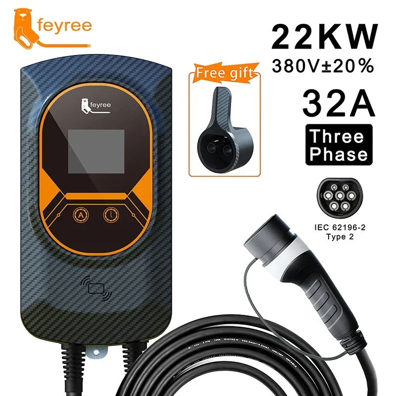 

Feyree EV Charger type 2 32A EVSE Wallbox с IEC62196-2 адаптером 7.6KW настенная зарядная станция 5 м кабель для электромобиля