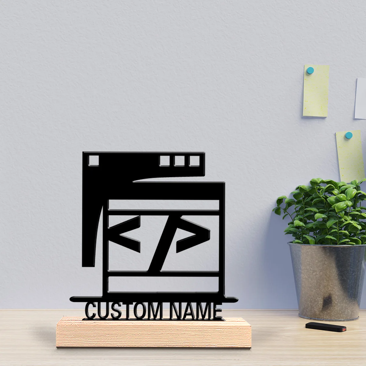 1pc New Design Personalized Custom Programmer Metal Statues Whimsical Desk Decor with Wooden Base Ideal for Nurseries Libraries