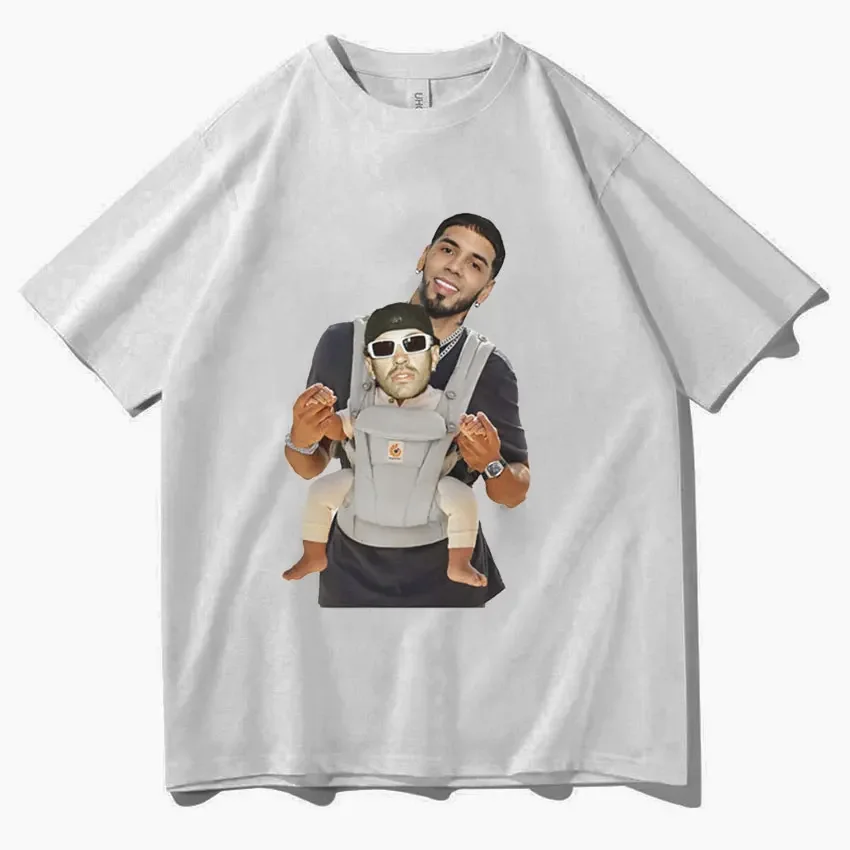 Rapper Anuel AA Feid Baby Carriage Design Graphic T Shirt Men Cool Hip Hop Oversized T-shirt Unisex Casual 100% Cotton T-Shirts