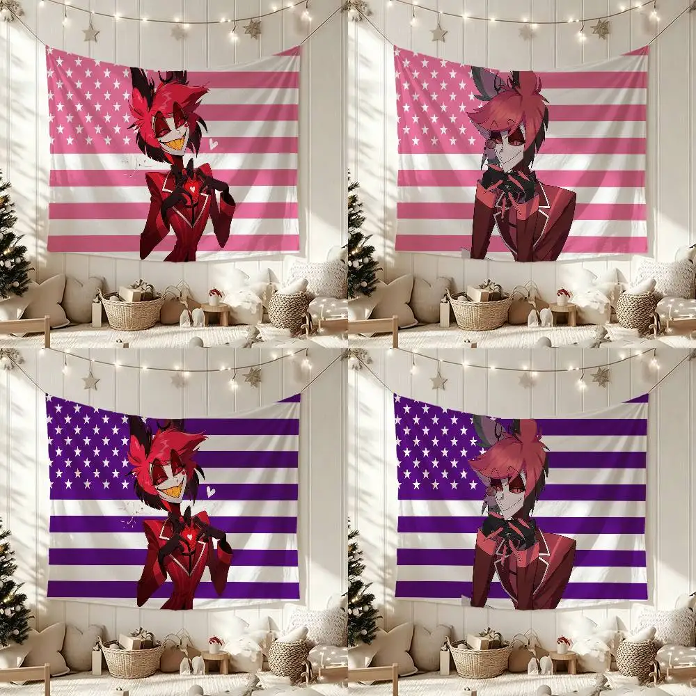 H-Hazbin H-Hotel Alastor Flags Wall Hanging Background Art Banner for Bedroom Home Outdoor Decor