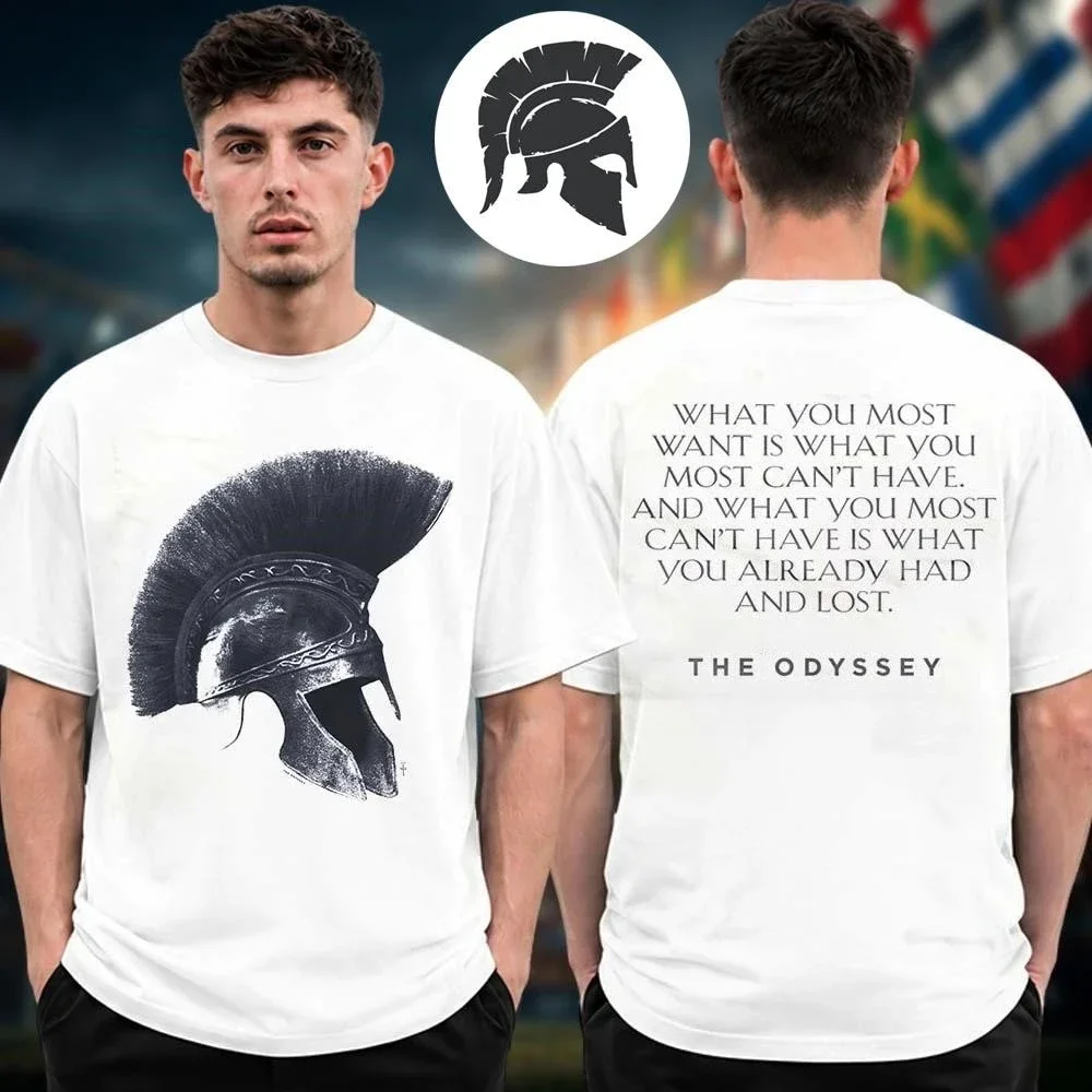 2026 Retro Spartan Helmet Print T-shirt Odyssey Christopher Nolan Movie Casual Street T-shirt for Men and Women