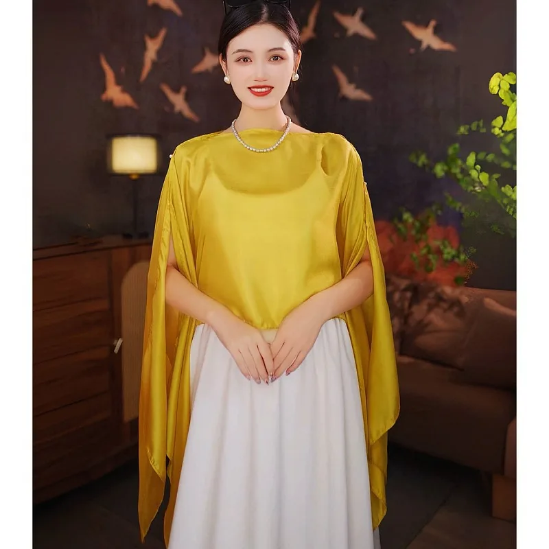 Summer Cloak solid color sunscreen shawl fashion versatile pullover silk scarf travel vacation air-conditioned shirt women C1