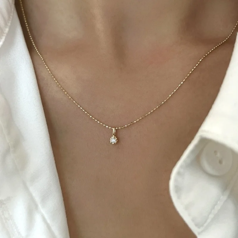 

Ожерелье из стерлингового серебра 925, минималистичное женское ожерелье, кулон с цирконом, гипоаллергенное штабелирование, повседневные ожерелья для женщин