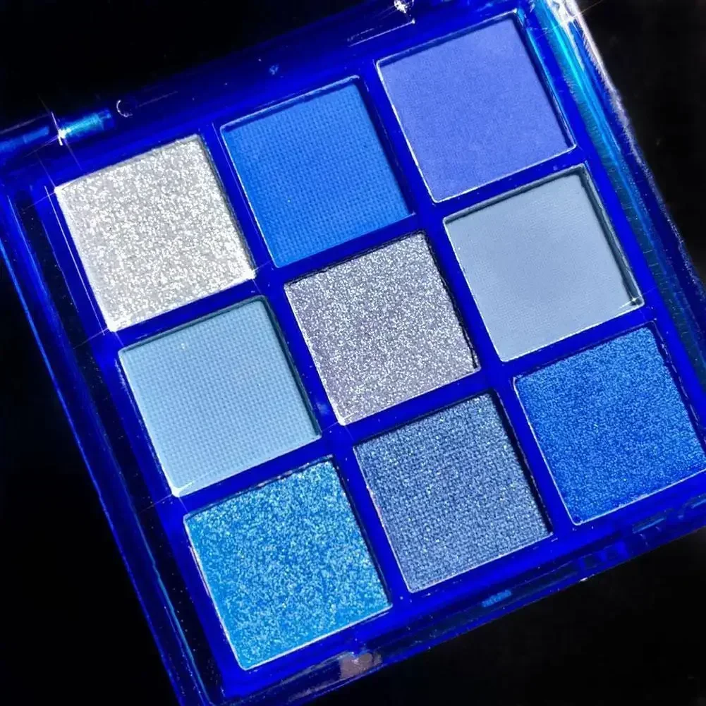 9 Kleuren Babyblauwe Oogschaduw Make-Up Palet Matte Blauwe Oogschaduw Palet Glinsterende Gele Neon Oogschaduw Palet