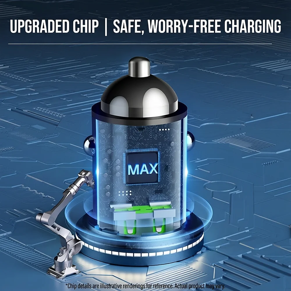 Flush Fit Mini Car Charger 100W Dual Port Fast Charging Auto USB C Adapter with Pull Ring For iPhone 17 16  For Samsung For iPad - view 2