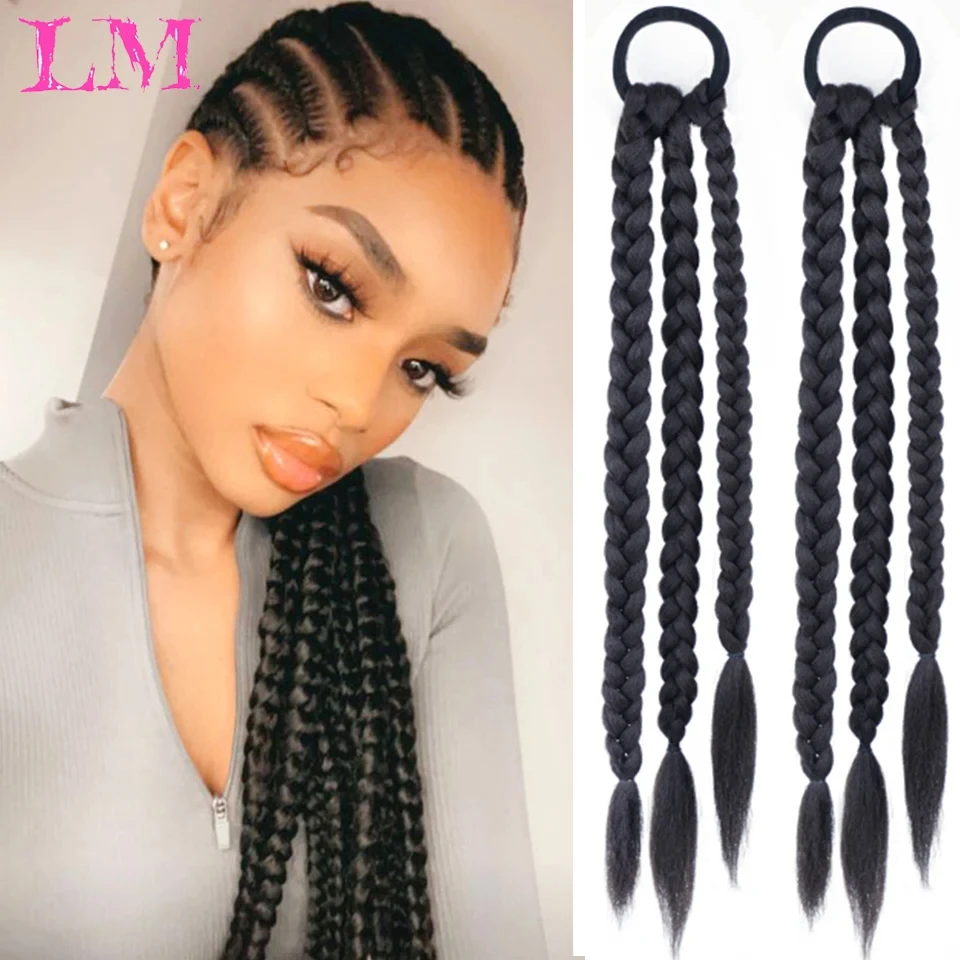 

LM DIY Ponytail Extensions Synthetic Boxing Braids Ponytail Hair Rope For Women High Temperature Fiber Black Brown Ponytail