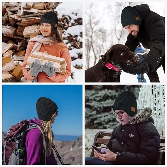 Wireless hat Bluetooth 5.0 Outdoor winter Warm Music cap ear muffs Headset Handsfree Rechargeable Earphone Men Women knitted hat